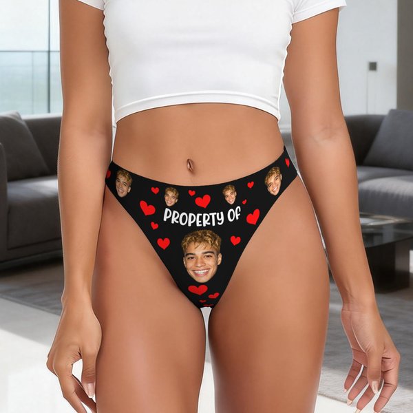 Personalized Multicolour Funny Face Photos Thong Brief Honeymoon Travel Valentine's Day Gift for Wife Girlfriend