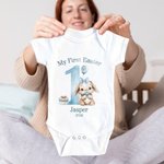 Personalized Cute Bunny Baby Bodysuit Hat Swaddle Blanket Set with Name and Year First Easter Gift for Babies Newborns