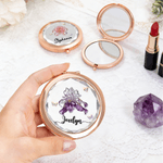 Personalized Crystal Birth Flower Pocket Makeup Mirror with Name Birthday Gift for Women Girls