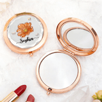 Personalized Crystal Birth Flower Pocket Makeup Mirror with Name Birthday Gift for Women Girls