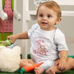 Personalized Cute Bunny Baby Bodysuit Hat Swaddle Blanket Set with Name and Year First Easter Gift for Babies Newborns