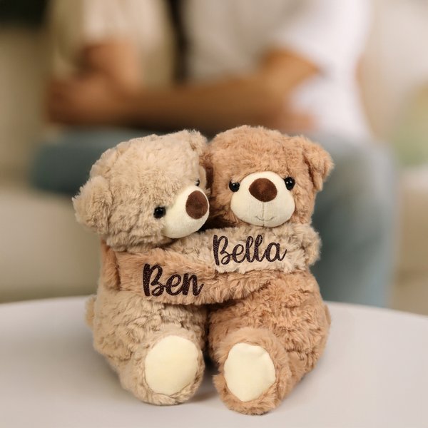 Personalisierte umarmende Bären Welpen mit Lavendelduft und Namen Kuscheltier Duo Jahrestag Geburtstag Valentinstag Geschenk für Freunde Paare Kinder
