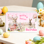 Personalized Happy Easter Cute Bunny Easter Egg Biscuit Tin Storage Box with Name Easter Party Gift for Boys Girls