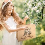 Personalisierte Osterhase Stickerei Stil Jute Tote Tasche mit Namen und Initialen Ostern Urlaub Geschenk für Kinder