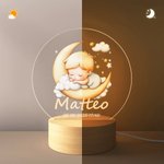 Luce notturna a LED in acrilico personalizzata con nome e base in legno, decor per camera - Regalo di compleanno per bambini