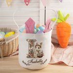 Personalized Vintage Flower Rabbit  Eggs Bunny Ears Easter Basket with Name Easter Day Eggs Hunting Party Gift for Kids