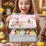 Personalized Happy Easter Cute Bunny Easter Egg Biscuit Tin Storage Box with Name Easter Party Gift for Boys Girls