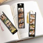 Marque-page en acrylique personnalisé avec 4 photos de film et texte - Cadeau Saint-Valentin pour couple famille et amoureux des livres