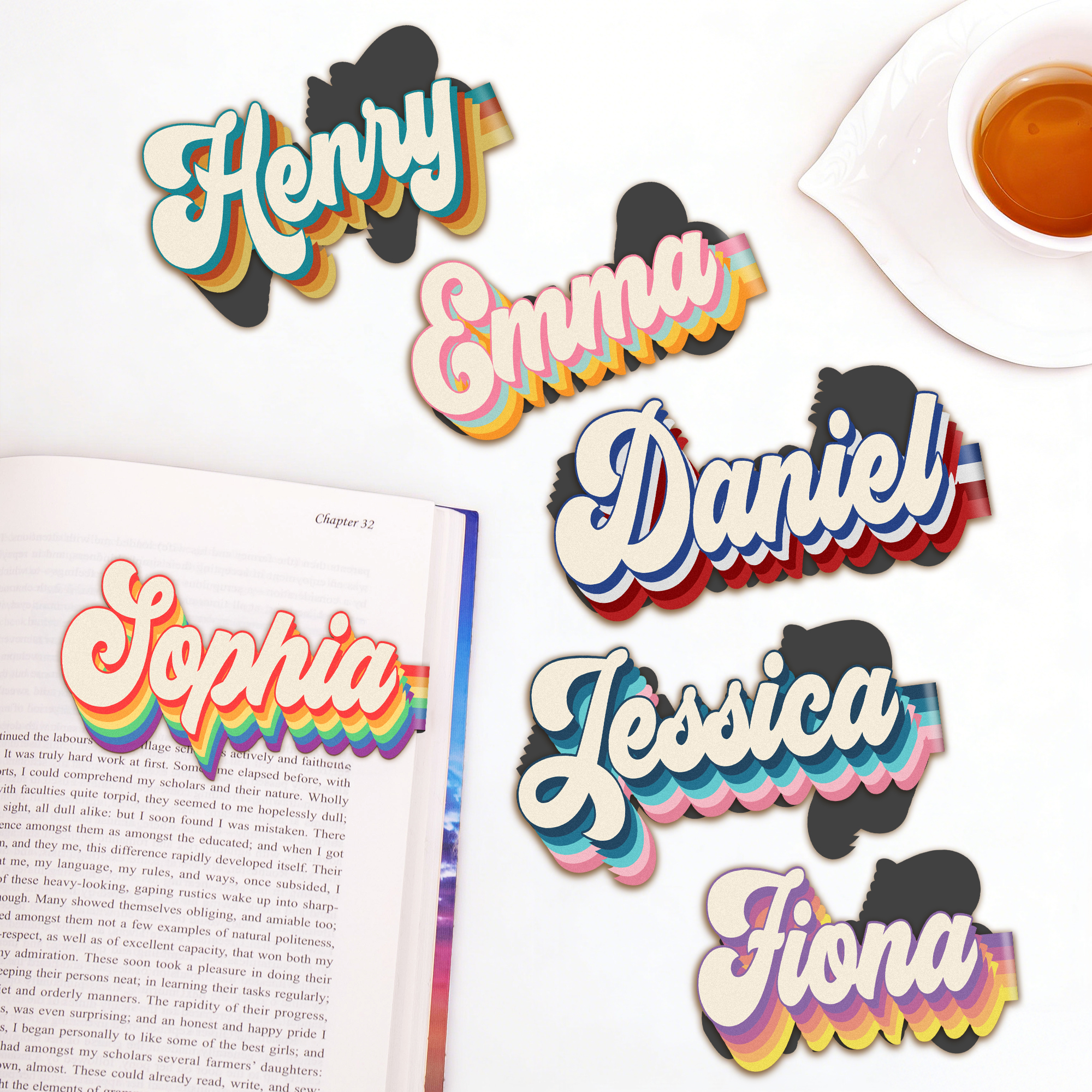 Marque-page magnétique à rayures colorées, style rétro personnalisé, avec nom Accessoires de lecture Cadeau d'anniversaire pour les rats de bibliothèque