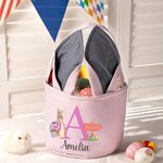 Personalised Cute Peter Rabbit Ears Stripe Easter Basket with Name and Initial Easter Party Favor Eggs Hunting Gift for Kids