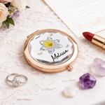 Personalized Crystal Birth Flower Pocket Makeup Mirror with Name Birthday Gift for Women Girls