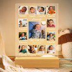 Veilleuse LED Acrylique Personnalisée 13 Photos 7 Couleurs avec Base en Bois Décoration de Chambre d'Enfant Douche de Bébé Cadeau d'Anniversaire pour Nouveau-né