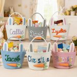 Personalized Carrot Bunny Ears Reusable Easter Basket with Name Egg Hunting Accessories Easter Gift for Boys Girls