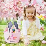 Personalised Cute Peter Rabbit Ears Stripe Easter Basket with Name and Initial Easter Party Favor Eggs Hunting Gift for Kids