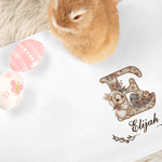 Personalized Embroidery Style Bunny Easter Basket Liner with Floral Name and Initial Easter Party Favor Eggs Hunting Gift for Kids
