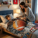 Personalised Sportball Design Throw Blanket with Name and Number Home Decor Birthday Gift for Sport Lovers