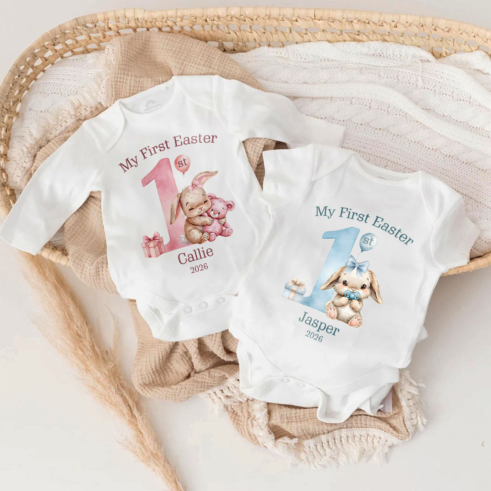 Ensemble de couvertures de bébé personnalisées avec nom et année Cadeau de Pâques pour bébés nouveau-nés