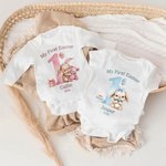 Personalized Cute Bunny Baby Bodysuit Hat Swaddle Blanket Set with Name and Year First Easter Gift for Babies Newborns