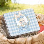 Personalized Plaid Wreath Polka Dot Bow Bunny Food Grade Metal Biscuit Tin Storage Box with Name Easter Gift for Family Kids