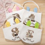 Personalized Vintage Flower Rabbit  Eggs Bunny Ears Easter Basket with Name Easter Day Eggs Hunting Party Gift for Kids