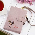 Personalised Whimsical Quirky Girl Leather Trifold Wristlet Name Wallet with Card Holder Birthday Holiday Gift for Women Girls