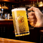 Personalized Crown Badge Pattern Initial Beer Glass with Handle and Name Retirement Birthday Anniversary Gift for Dad Grandpa Boyfriend