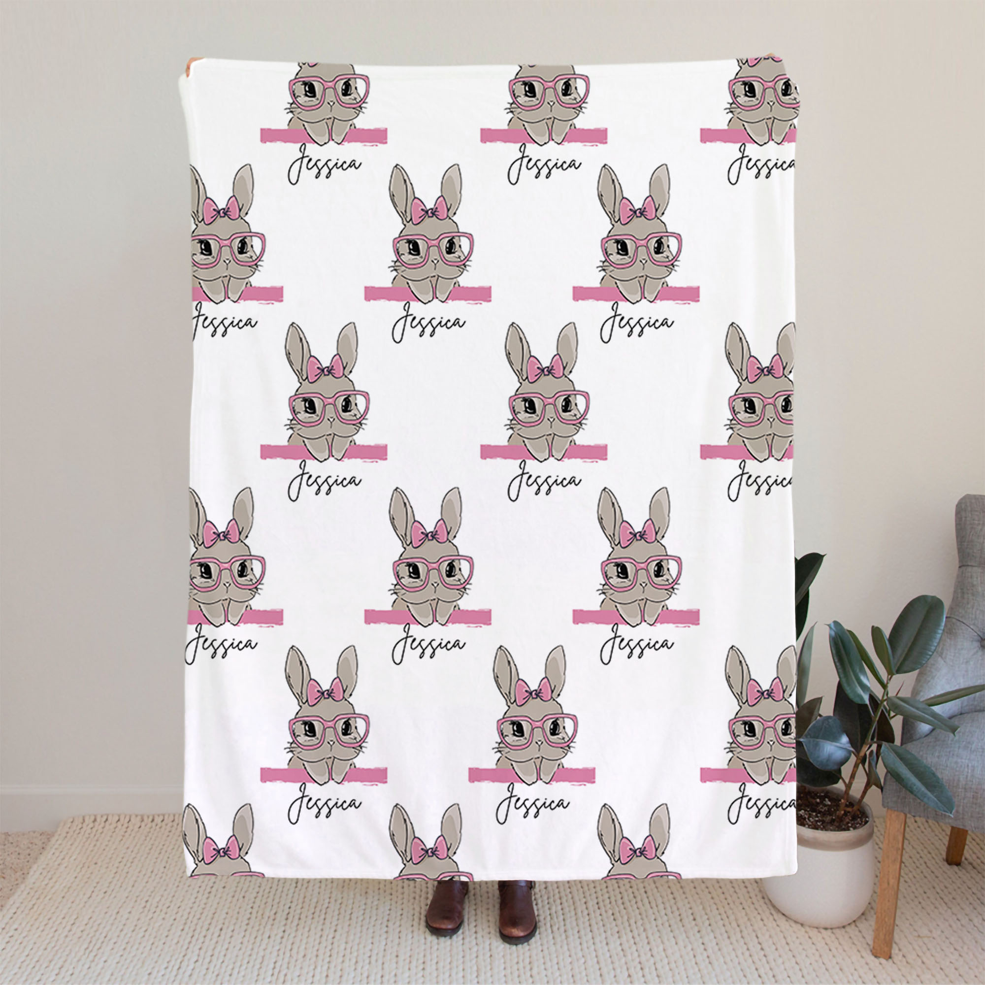Couverture personnalisée avec le nom du lapin de Pâques Cadeau de Pâques pour la famille et les enfants