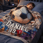 Personalised Sportball Design Throw Blanket with Name and Number Home Decor Birthday Gift for Sport Lovers