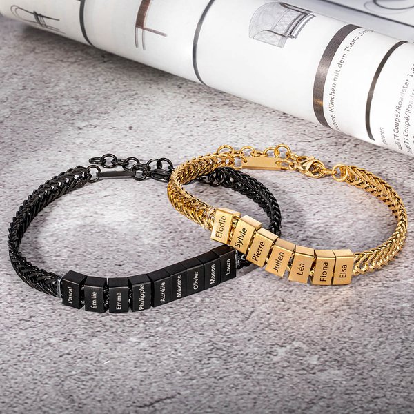 Bracelet en acier inoxydable personnalisé avec 1-12 noms gravés - Cadeau d'anniversaire fête des Pères pour les hommes