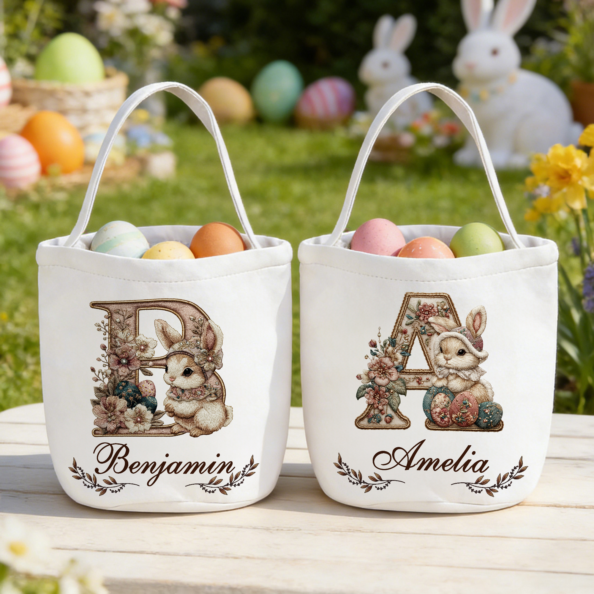 Panier de Pâques personnalisé avec nom et initiales pour la chasse aux oeufs de Pâques Cadeau pour les enfants