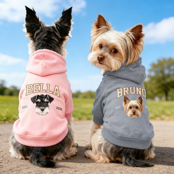 Personalized Funny Face Photo Soft Dog Hoodie with Name and Year Pet Supplies Dog Birthday Gift for Dog Owners Lovers