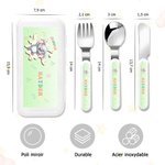 Set de vaisselle personnalisé avec nom et motif d'animal mignon - Cuillère couteau et fourchette avec boîte cadeau pour enfant
