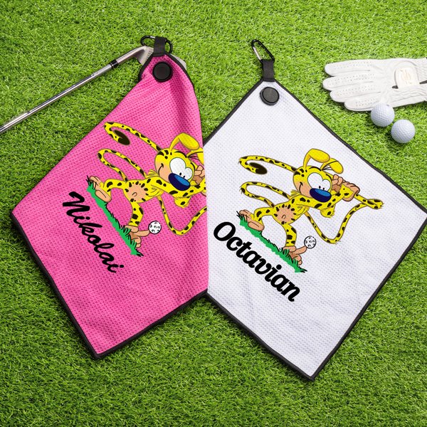 Serviette de golf gaufrée magnétique avec clip de suspension Cadeau d'anniversaire pour joueur de golf | Callie × Marsupilami®.