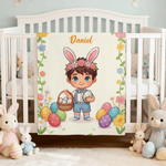 Personalized Cute Character Easter Egg Soft Throw Blanket with Name Home Use Easter Gift for Boys Girls