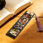 Marque-page en acrylique personnalisé avec 4 photos de film et texte - Cadeau Saint-Valentin pour couple famille et amoureux des livres