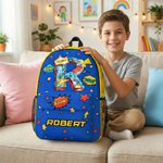 Personalized Pop Art Star Boom Comic Style Large Capacity Backpack with Name and Initial Back to School Birthday Gift for Boys Girls