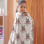 Personalized Cute Easter Bunny Soft Throw Blanket with Name Home Decor Easter Gift for Family Kids