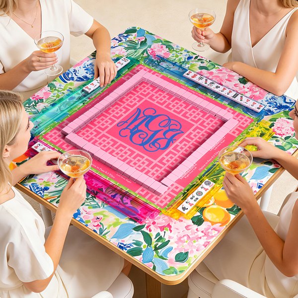 Personalizzato Design floreale Vine Monogram Tappetino Mahjong in neoprene con sacchetto di stoccaggio Regalo di compleanno per la notte di gioco per gli amanti del Mahjong