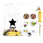 Personalized Paw Heart Design Transparent Bag and 9 Interactive Cat Toys Set with Name Pet Day Birthday Gift for Cat Lovers Owners