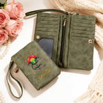 Personalized Folk Art Flower Portable PU Leather Wristlet Wallet with Card Holder and Name Mother's Day Birthday Gift for Women