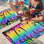 Asciugamano da spiaggia personalizzato con stampa splatter e design Graffiti, ad asciugatura rapida, con nome, regalo di compleanno per bambini amanti dei graffiti.