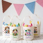 Personalized Cute Flower Bunny Easter Basket with Name and Bunny Ears Egg Hunting Accessory Easter Gift for Kids