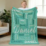 Personalized Multicolor Word Cloud Soft Throw Blanket with Name Home Decor Birthday Gift for Family Friends