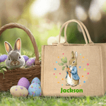 Personalized Cute Peter Rabbit Large Jute Tote Bag with Name Easter Party Gift for Kids