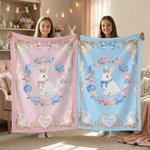 Coperta personalizzata con fiocco floreale, cornice, corona, coniglio, con nome, decorazione della stanza, regalo di compleanno e di Pasqua per bambini e bambine.