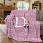 Personalized Horse Silhouette Cartoon Character Design Soft Throw Blanket with Name and Initial Home Decor Birthday Gift for Horse Lovers