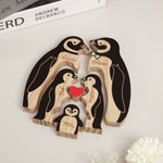 Personalised Wooden Black Penguin Family Red Heart Puzzle with 2-5 Engraved Names Home Decor Birthday Anniversary Gift for Family