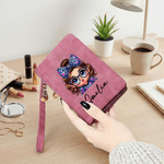 Personalized Leopard Print Bow Cute Girl PU Leather Wristlet Tri-Fold Wallet with Name Valentine's Day Anniversary Gift for Women