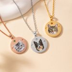 Personalised Cute Pet Face Photo Birthstone Necklace with Text Adoption Day Birthday Gift for Pet Owners