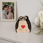 Personalised Wooden Black Penguin Family Red Heart Puzzle with 2-5 Engraved Names Home Decor Birthday Anniversary Gift for Family